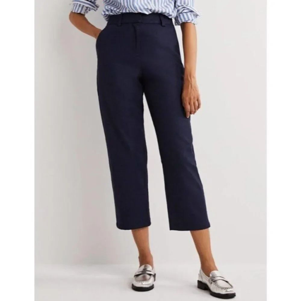 Boden Womens Pants UK 10 US 6 Navy Blue Barrel Leg Flannel Trousers R0168 NWT